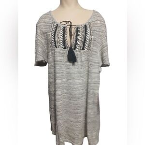 Plus Size Xxl Knox Rose Black and White Knit Top with Tassel Accent